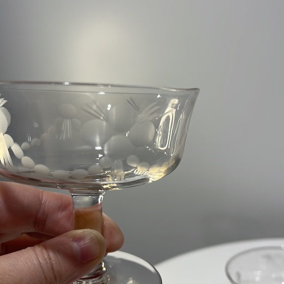 Vintage Mid-century modern etched short-stem champagne sorbet glasses set of 5 - Picture 13 of 13